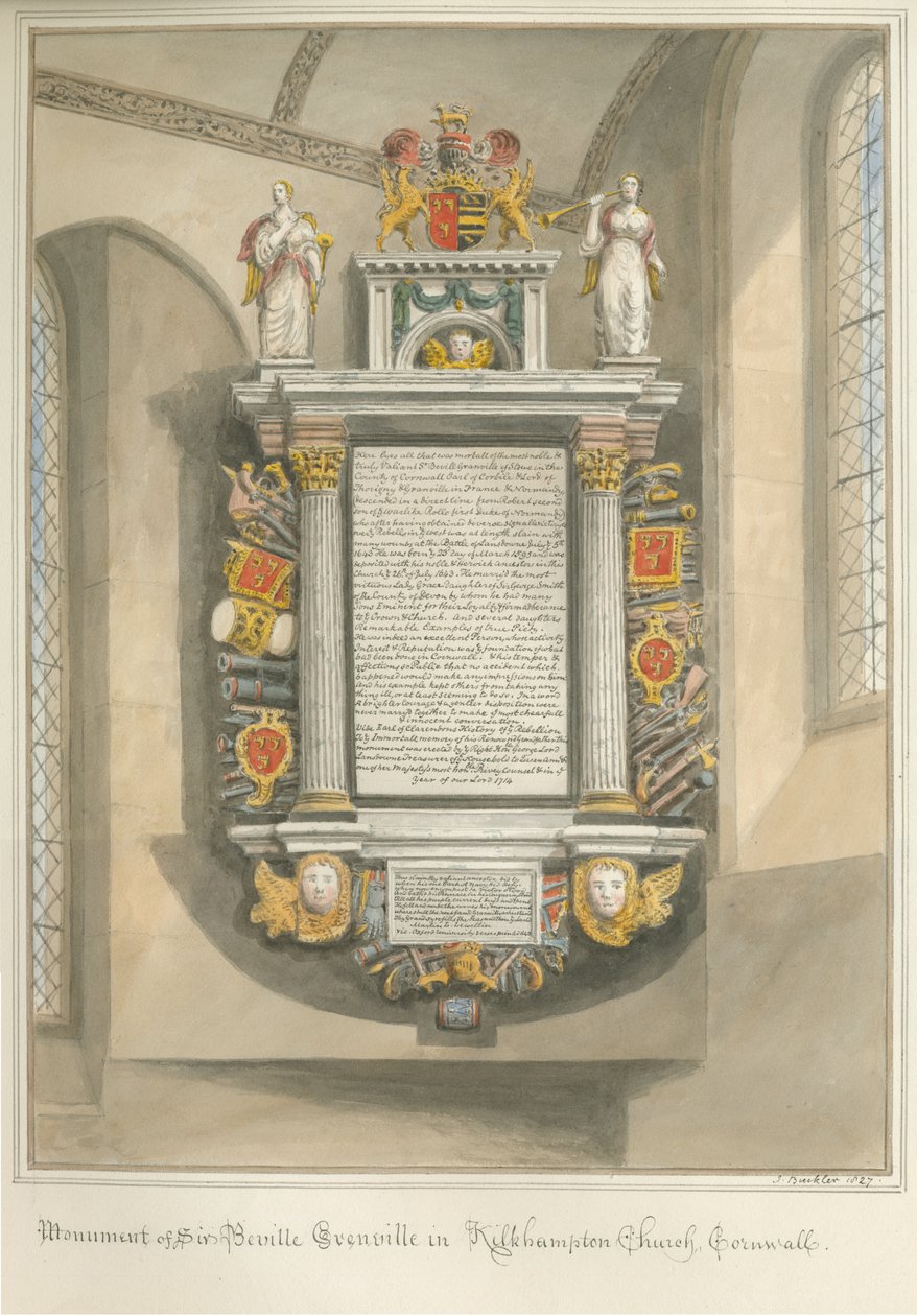 Cornovaglia - Chiesa di Kilkhampton - Monumento di Sir Bevil Grenville da John Buckler