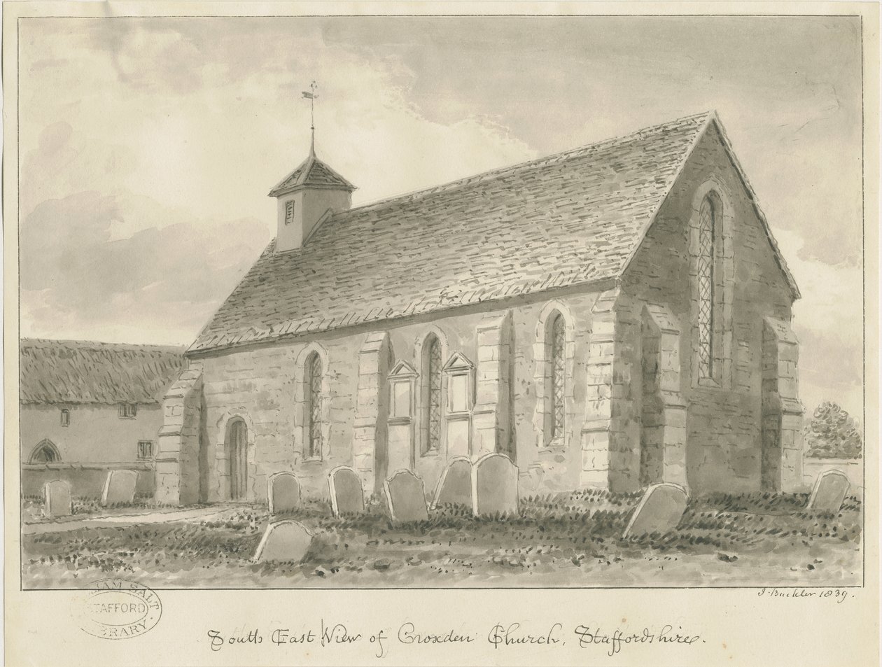 Croxden - Cappella degli Ospiti: disegno a seppia da John Buckler