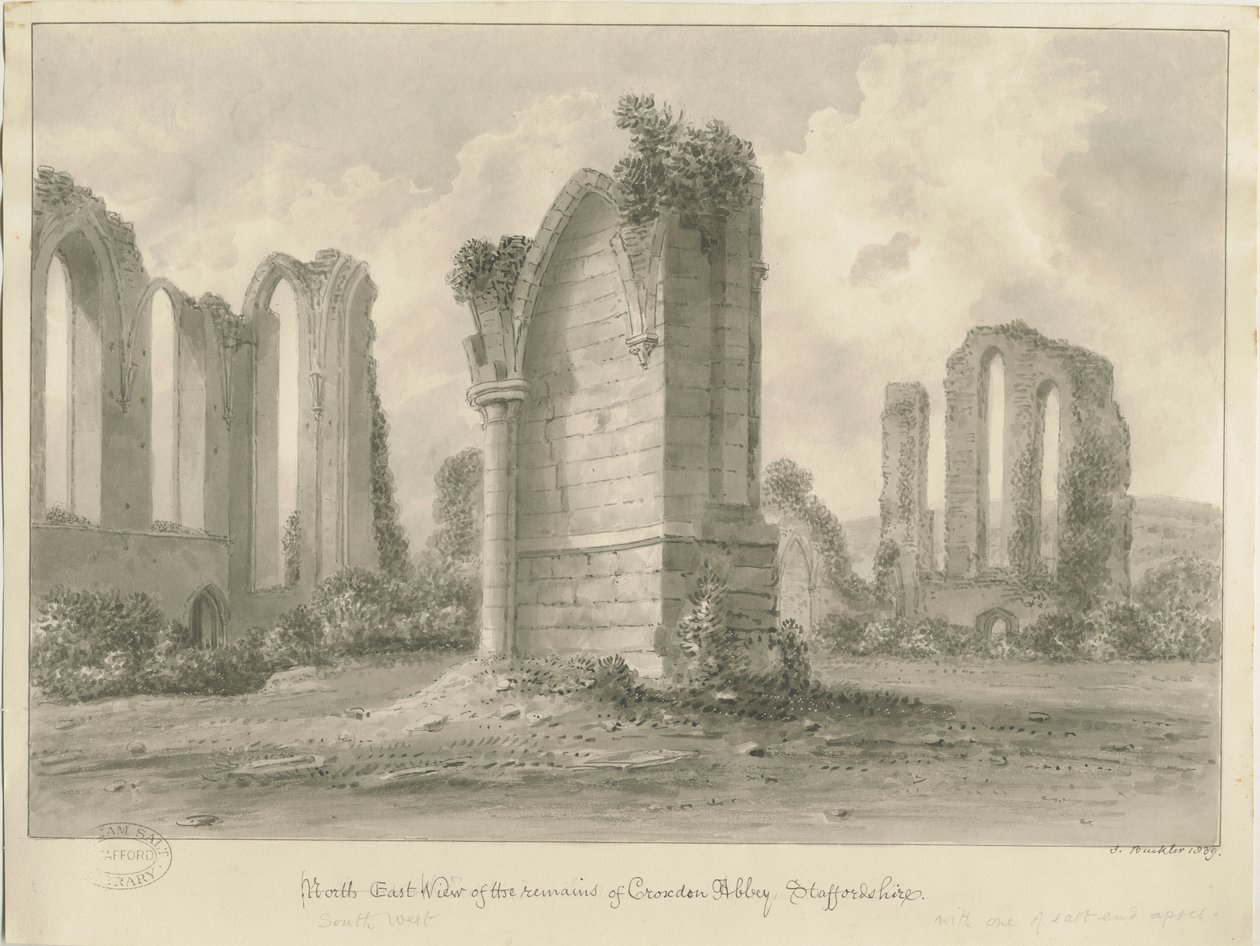 Abbazia di Croxden: disegno a seppia da John Buckler