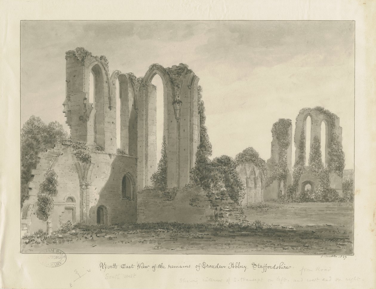 Abbazia di Croxden: disegno a seppia da John Buckler