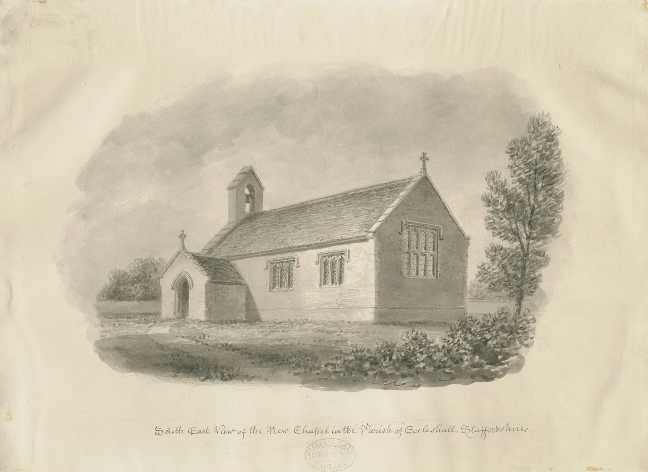 Eccleshall - Cappella di Cotes Heath: disegno a seppia da John Buckler