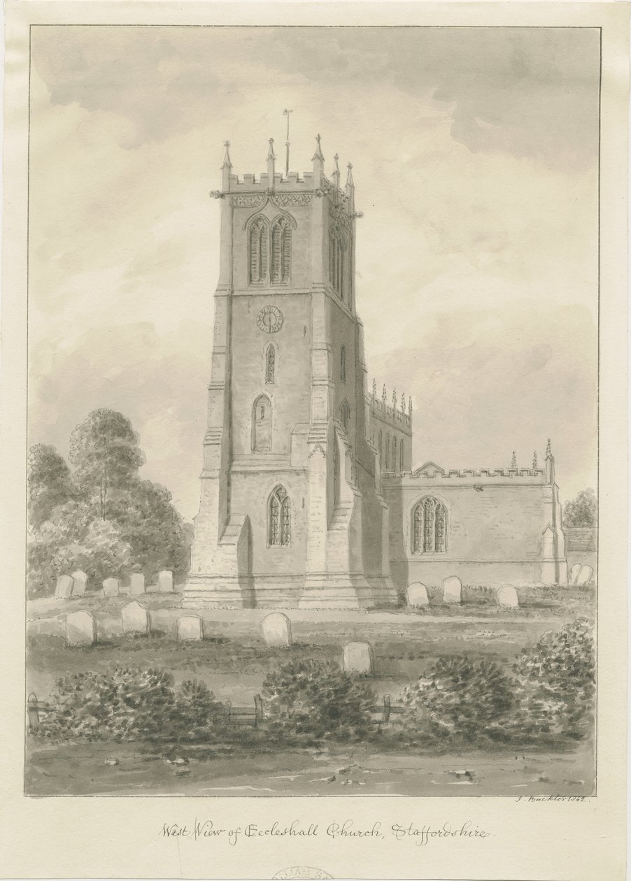 Chiesa di Eccleshall: disegno a seppia da John Buckler
