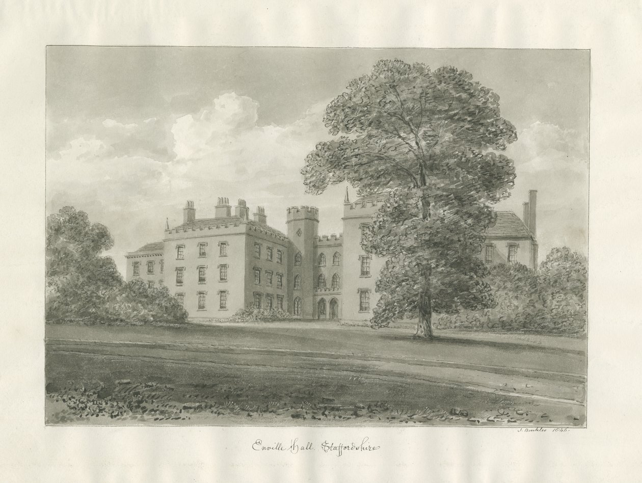 Enville Hall: disegno a seppia da John Buckler
