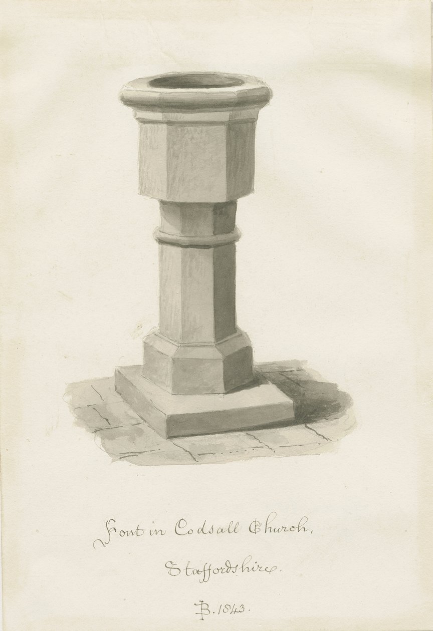 Fonte battesimale nella Chiesa di Codsall da John Buckler