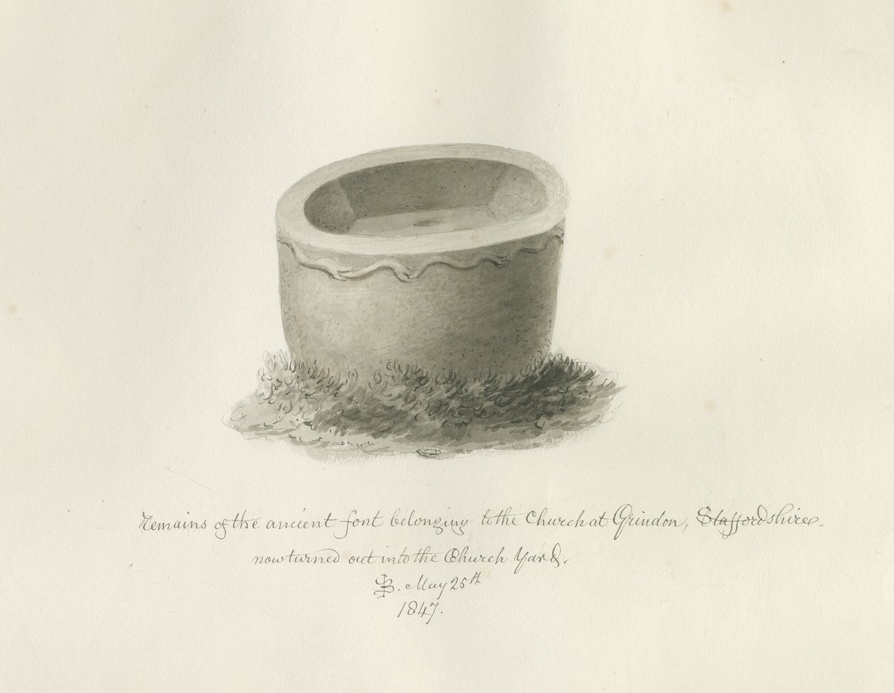 Fonte battesimale nella Chiesa di Grindon, 25 maggio 1847 da John Buckler