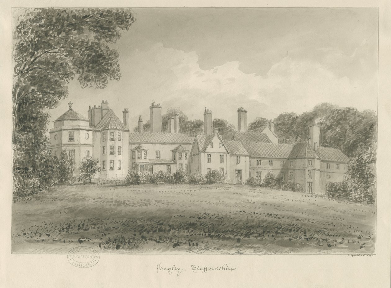 Hagley Hall: disegno a seppia da John Buckler