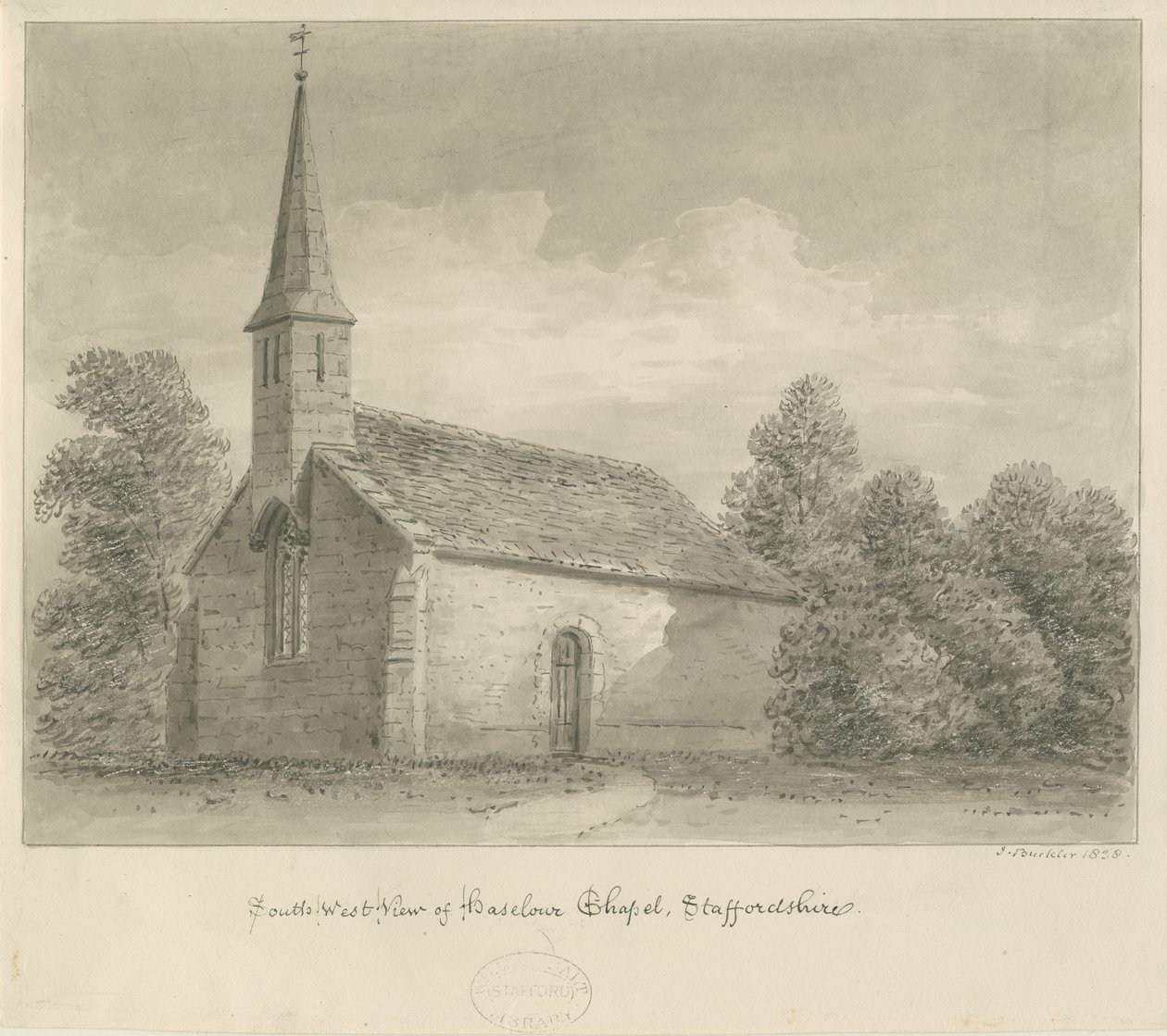 Cappella di Haselour: disegno a seppia, 1828 da John Buckler