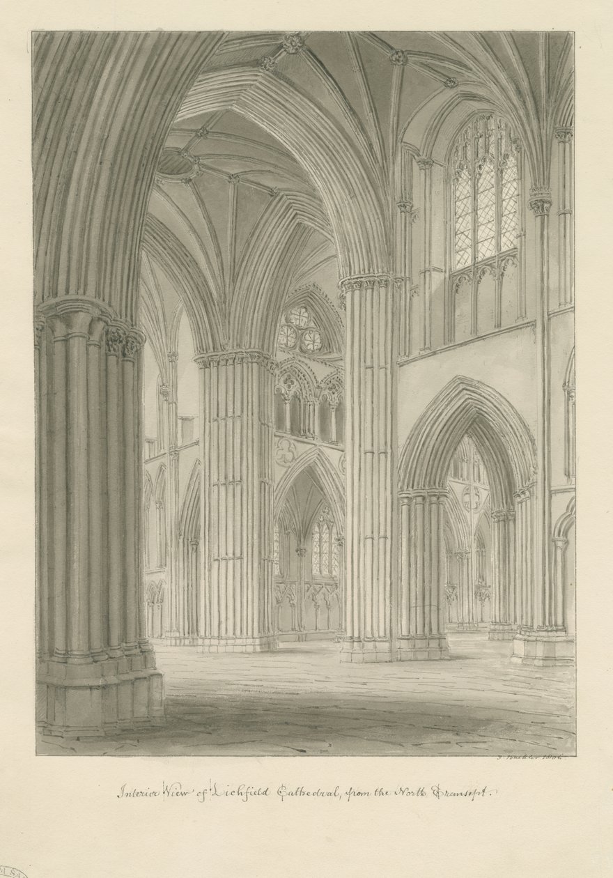 Interno della Cattedrale di Lichfield - Crociera dal transetto nord da John Buckler