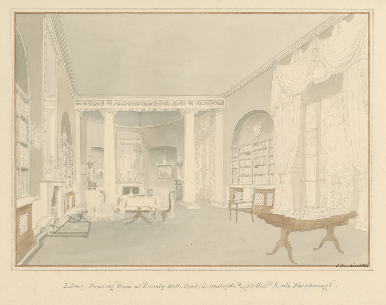 Kent - Bromley Hill - Interno della Sala della Biblioteca da John Buckler
