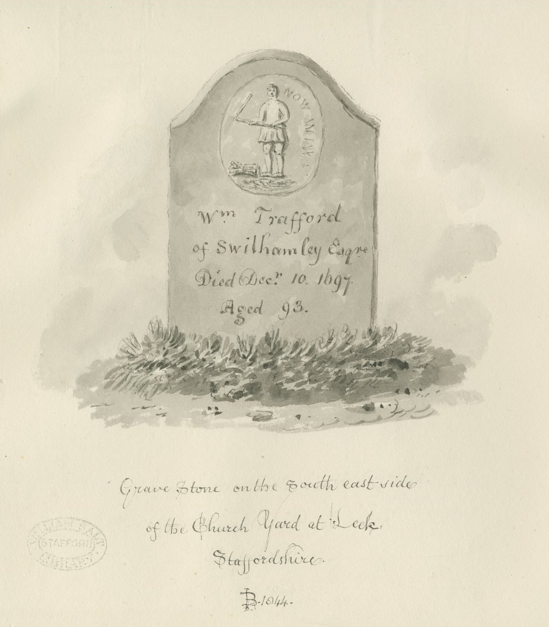 Chiesa di Leek - Lapide: disegno a seppia da John Buckler