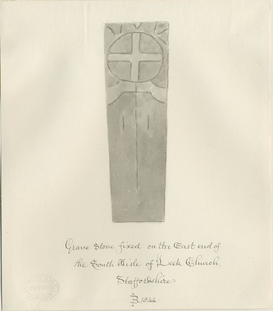 Chiesa di Leek - Lapide: disegno a seppia da John Buckler