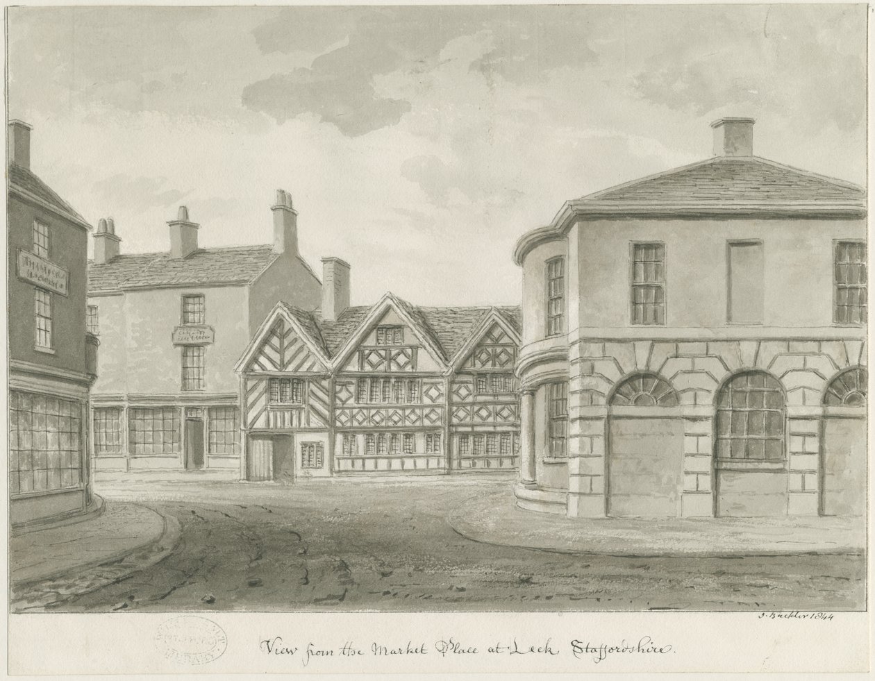 Leek Town - Piazza del Mercato (disegno a seppia) da John Buckler