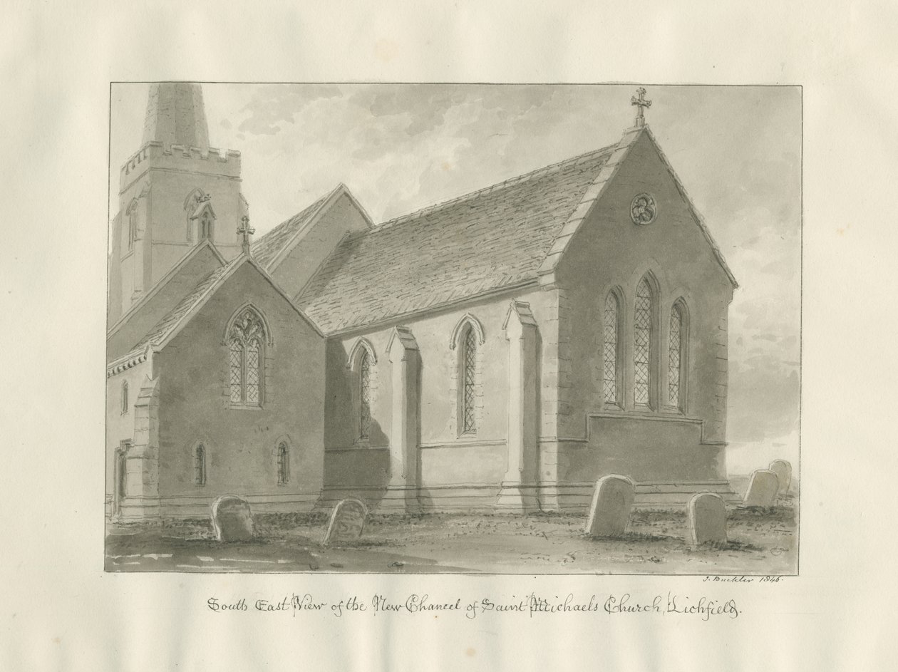 Lichfield - Presbiterio della Chiesa di San Michele: disegno a seppia da John Buckler