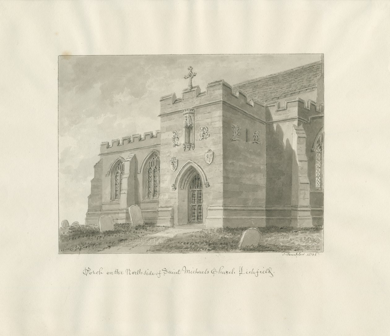 Lichfield - Portico nord della chiesa di San Michele da John Buckler