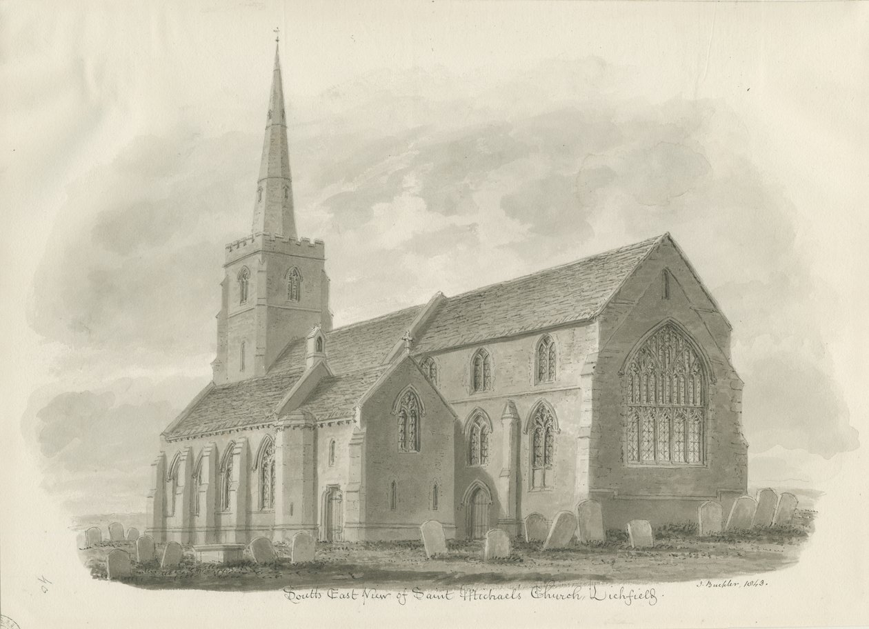Lichfield - Chiesa di St. Michael: disegno seppia da John Buckler