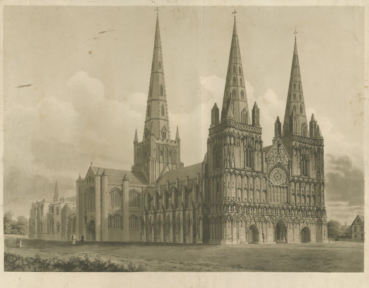 Lichfield Cathedral - Vista Nord Ovest da John Buckler