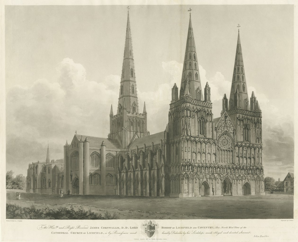 Lichfield Cathedral - Vista Nord Ovest da John Buckler