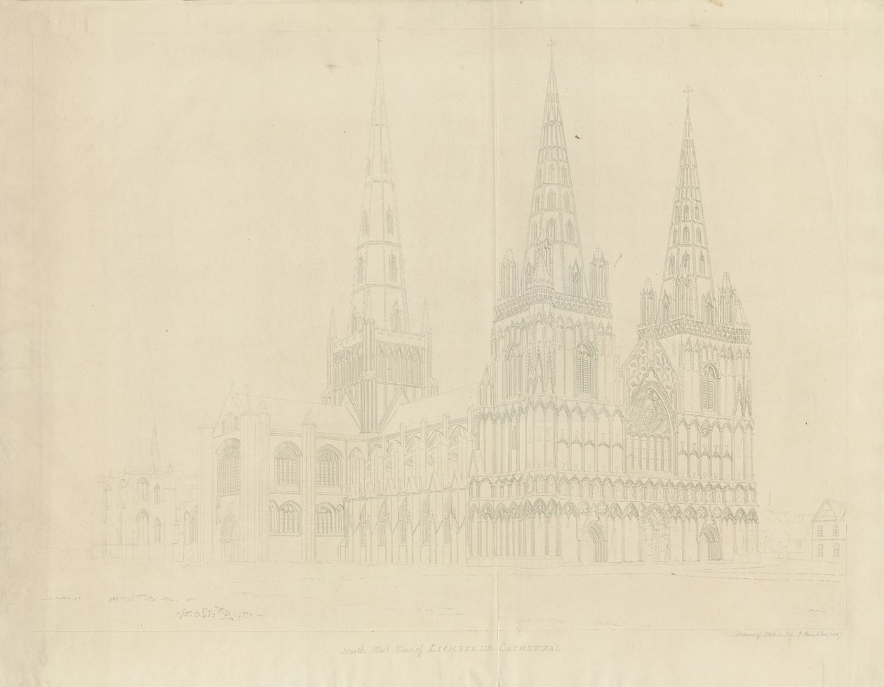 Lichfield Cathedral - Vista Nord Ovest da John Buckler