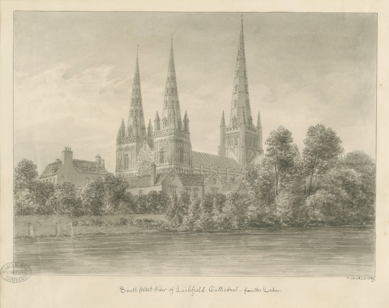 Cattedrale di Lichfield - Vista Sud-Ovest da John Buckler