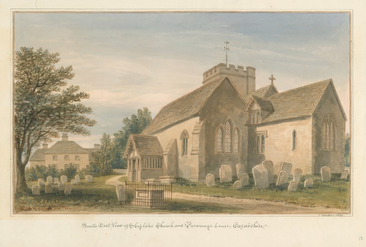 Oxfordshire - Chiesa di Shiplake e Casa del Parroco da John Buckler