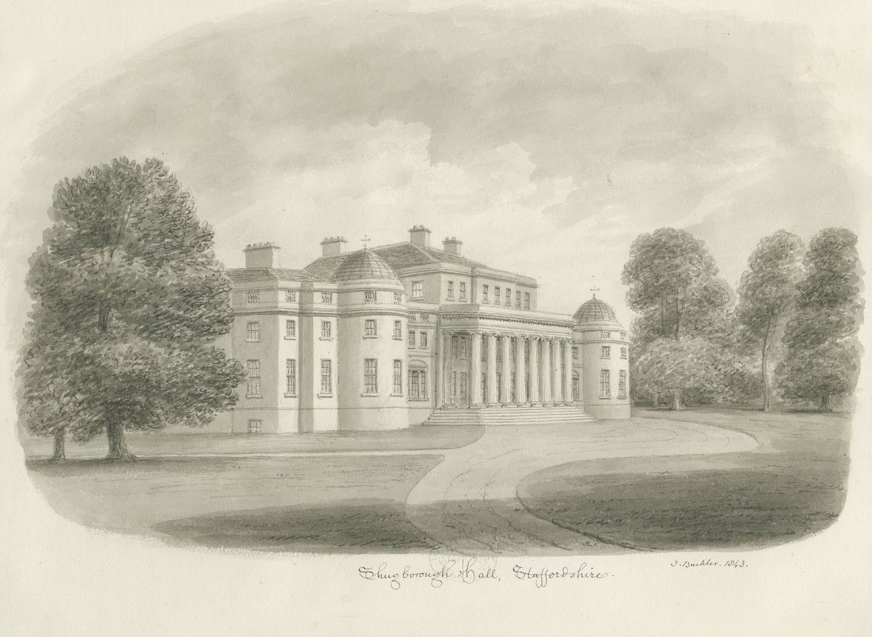 Shugborough Hall: disegno a seppia, 1843 da John Buckler