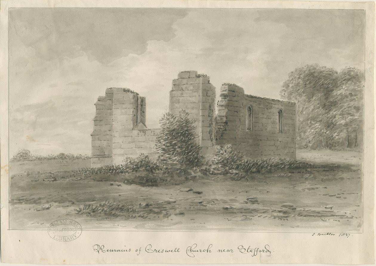 Stafford - Cappella di Creswell: disegno a seppia da John Buckler