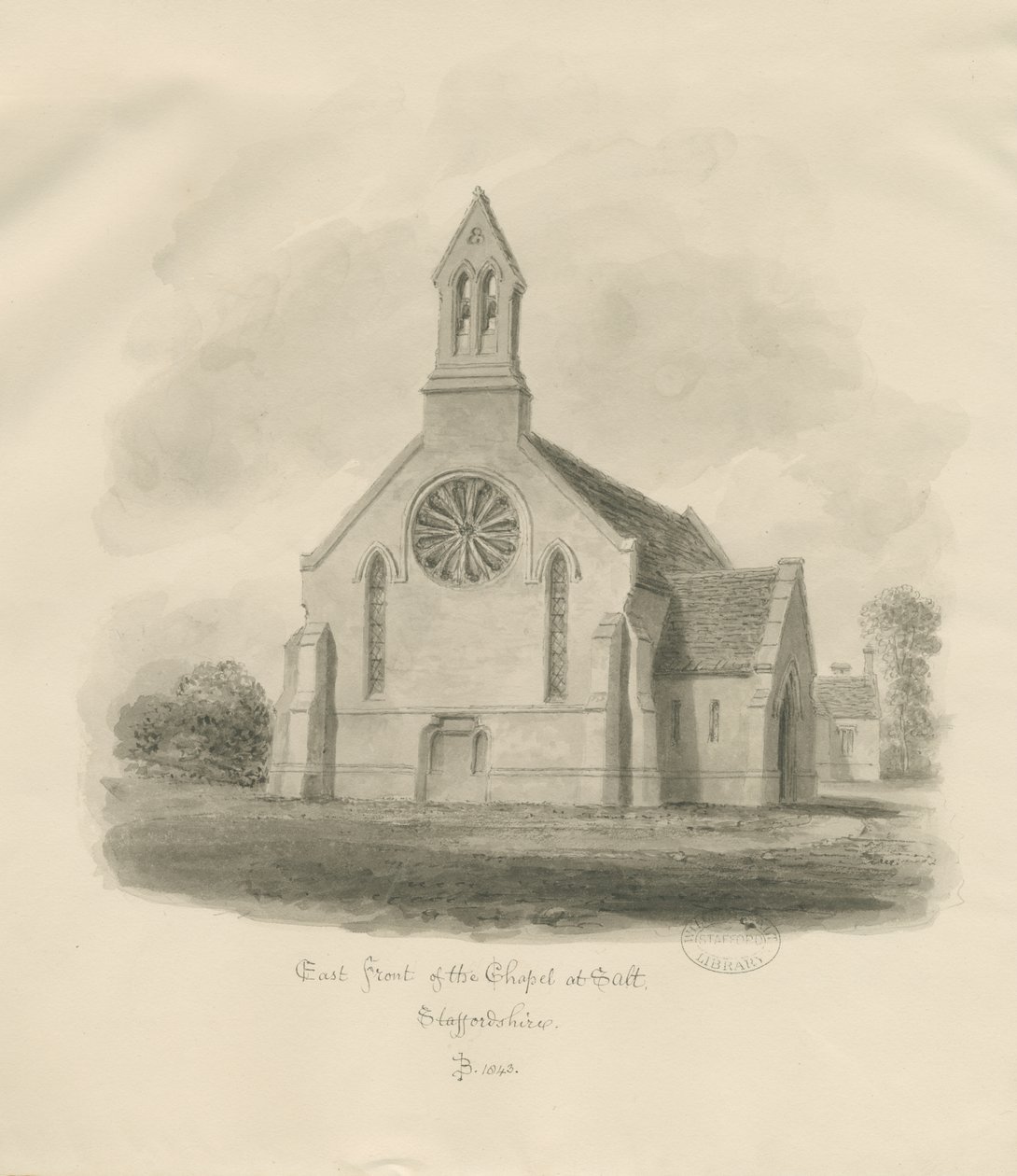 Stafford - Cappella del Sale [San Giacomo]: disegno a seppia da John Buckler