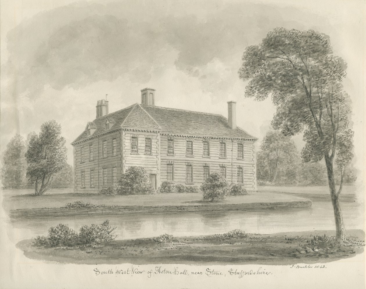 Stone - Aston Hall: disegno a seppia da John Buckler