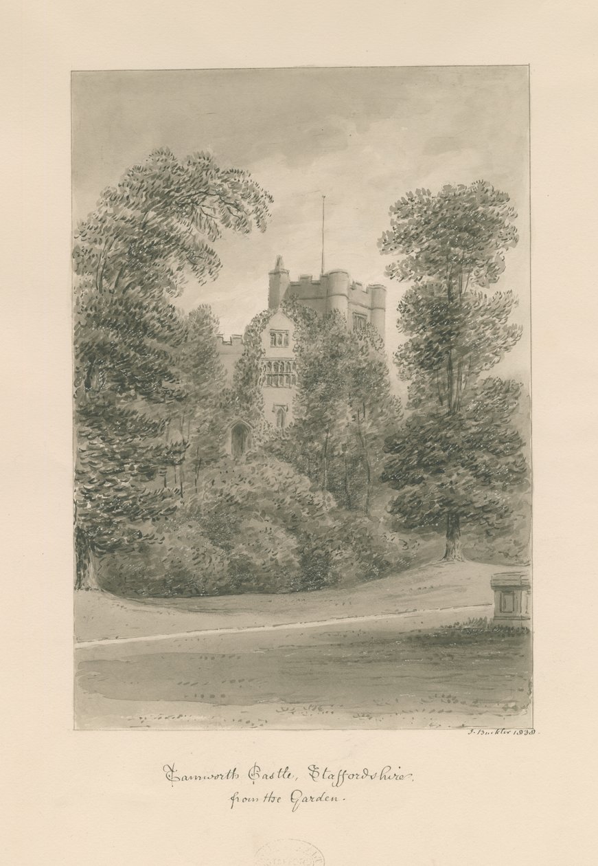Castello di Tamworth: disegno a seppia da John Buckler