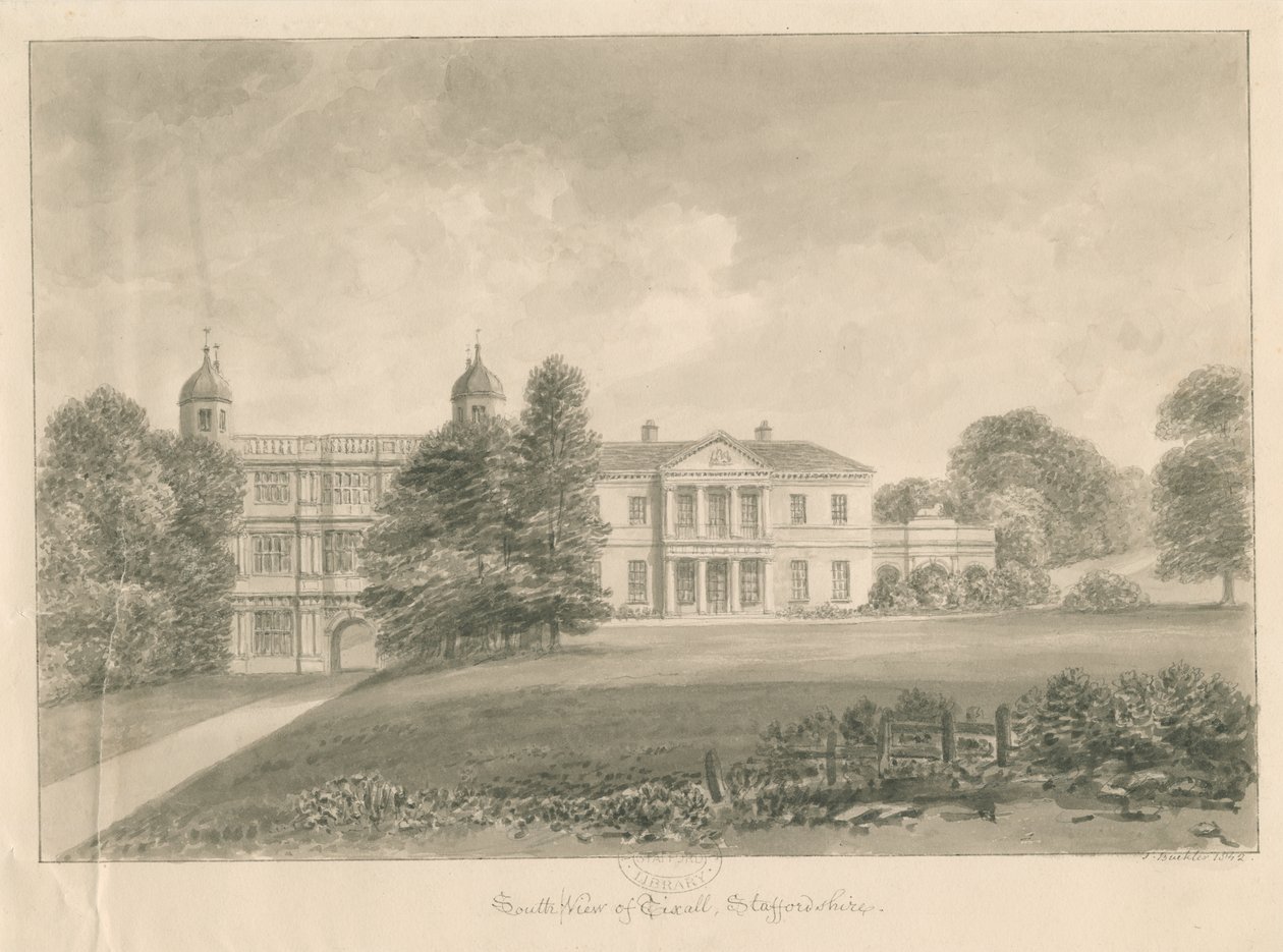 Tixall Hall e Gatehouse da John Buckler