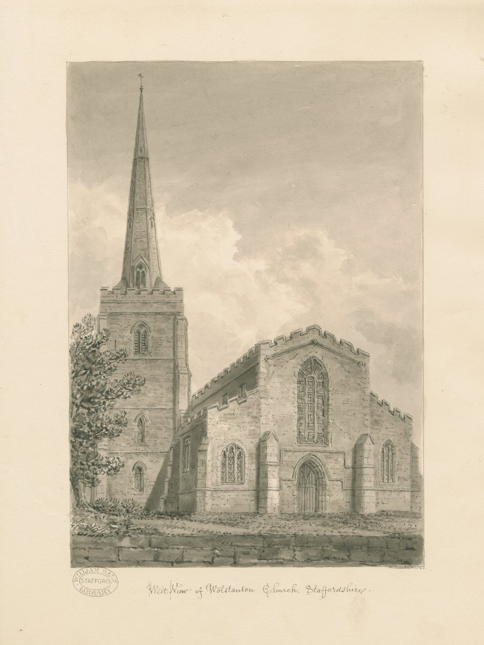 Chiesa di Wolstanton: disegno a seppia da John Buckler
