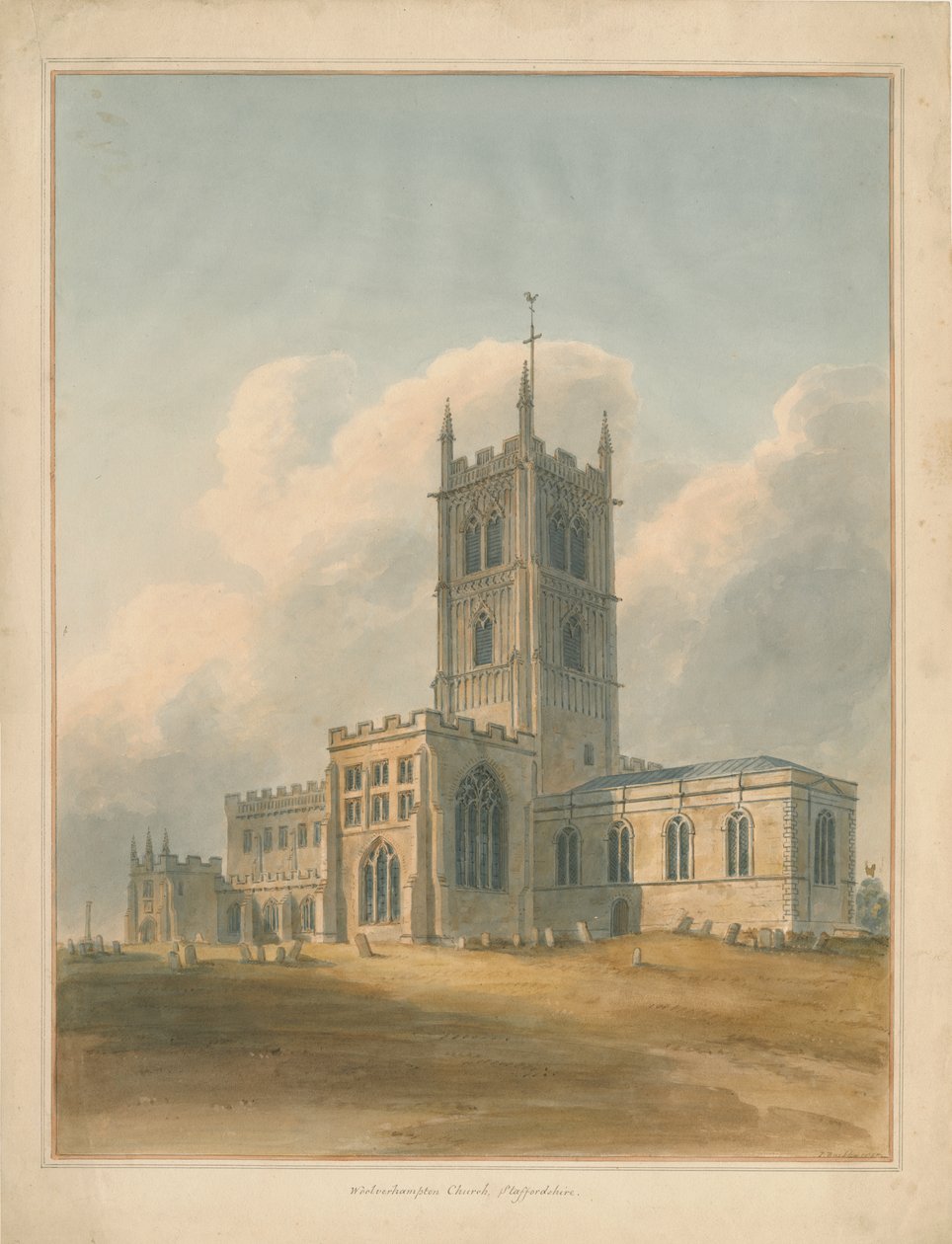 Wolverhampton - Chiesa di San Pietro: acquerello, 1844 da John Buckler