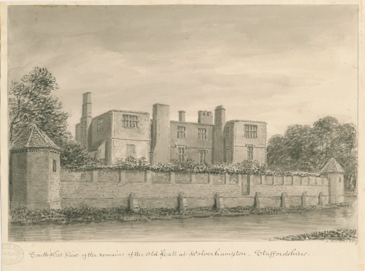Wolverhampton - La Vecchia Sala: disegno a seppia, 1837 da John Buckler