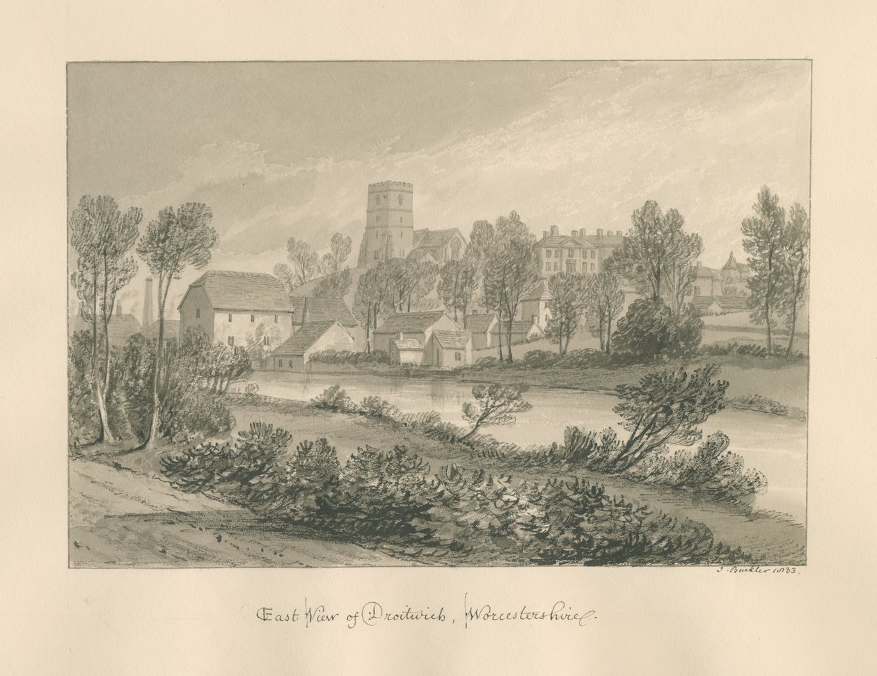 Worcestershire - Droitwich - East View of Town, 1833 da John Buckler