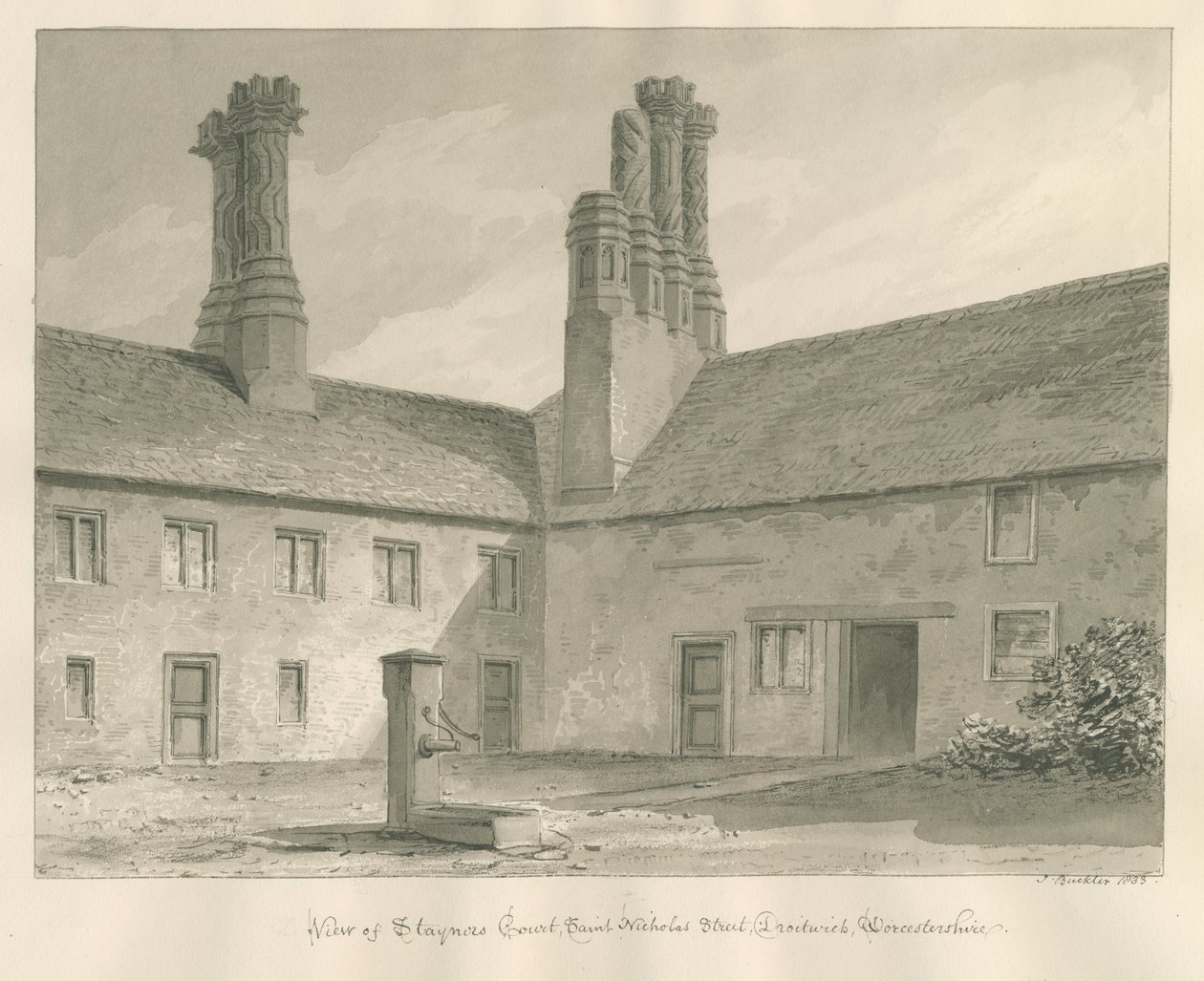 Staynors Court: disegno a seppia, 1833 da John Buckler