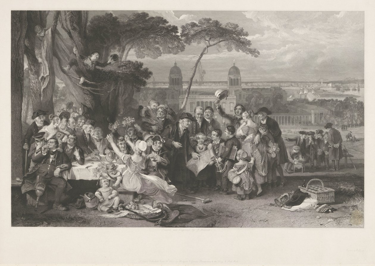 Compagnia festante in un parco celebra la vittoria di Trafalgar da John Burnet