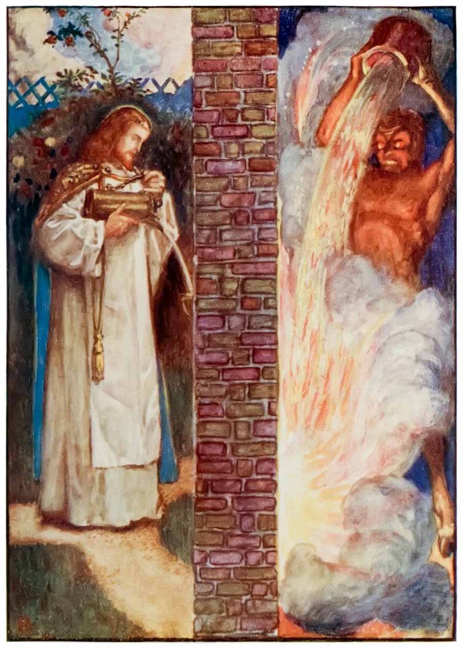 Cristo e il Diavolo da Il pellegrinaggio del cristiano da questo mondo a quello che verrà di John Bunyan (1628-1688) Illustrazione di Byam Shaw (1872-1919) da John Byam Liston Shaw