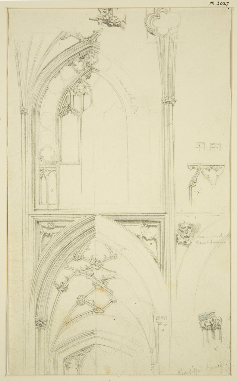 Dettagli della Traceria della Finestra del Cleristorio e della Volta della Navata sottostante, in St Mary Redcliffe da John Carter