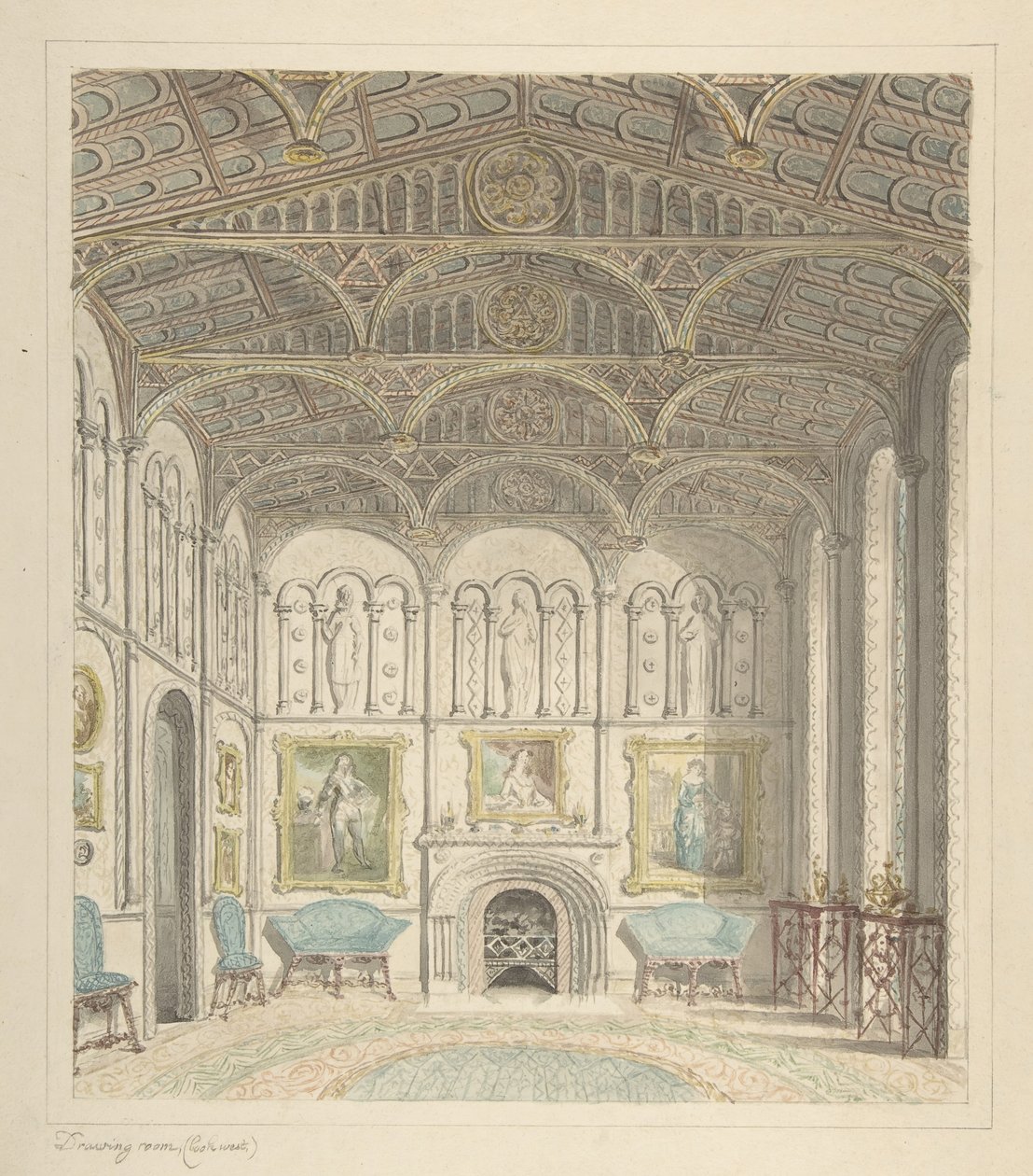 Salotto del Castello di Lea, vista verso ovest, ca. 1816 da John Carter.