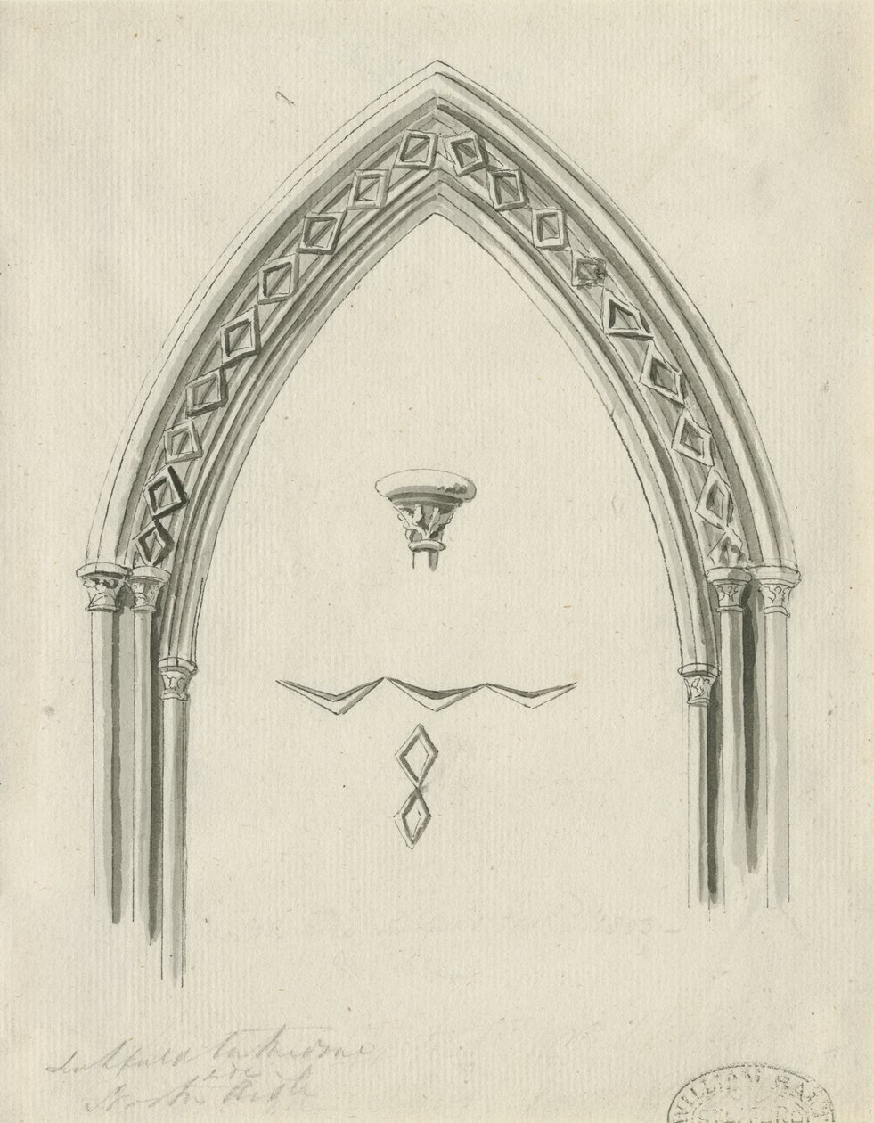 Interno della Cattedrale di Lichfield - Arco nel Corridoio Nord da John Carter