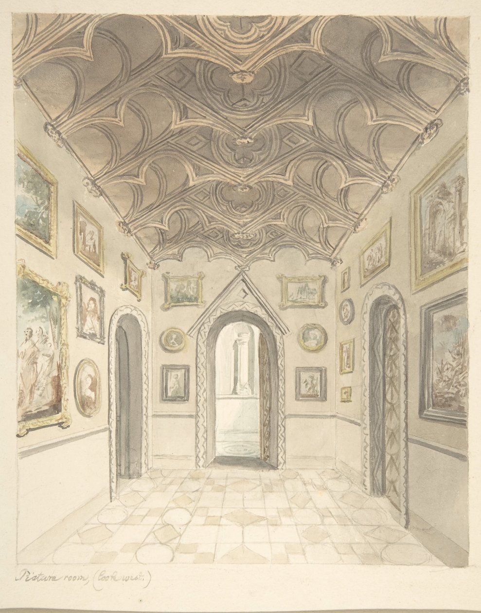 Castello di Lea, Worcestershire, Sala delle Immagini, Vista Ovest, ca. 1816 da John Carter.