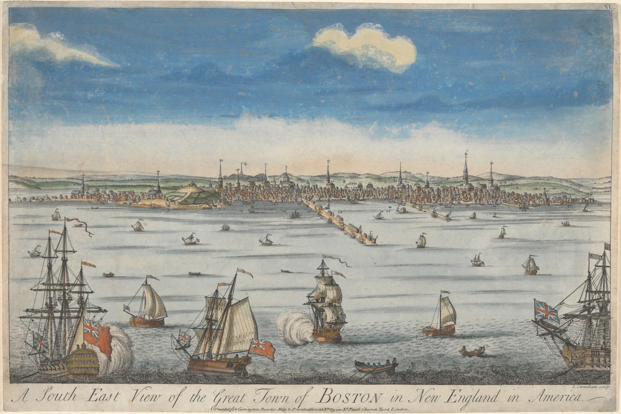 Vista sud-est della grande città di Boston nel New England da John Carwitham