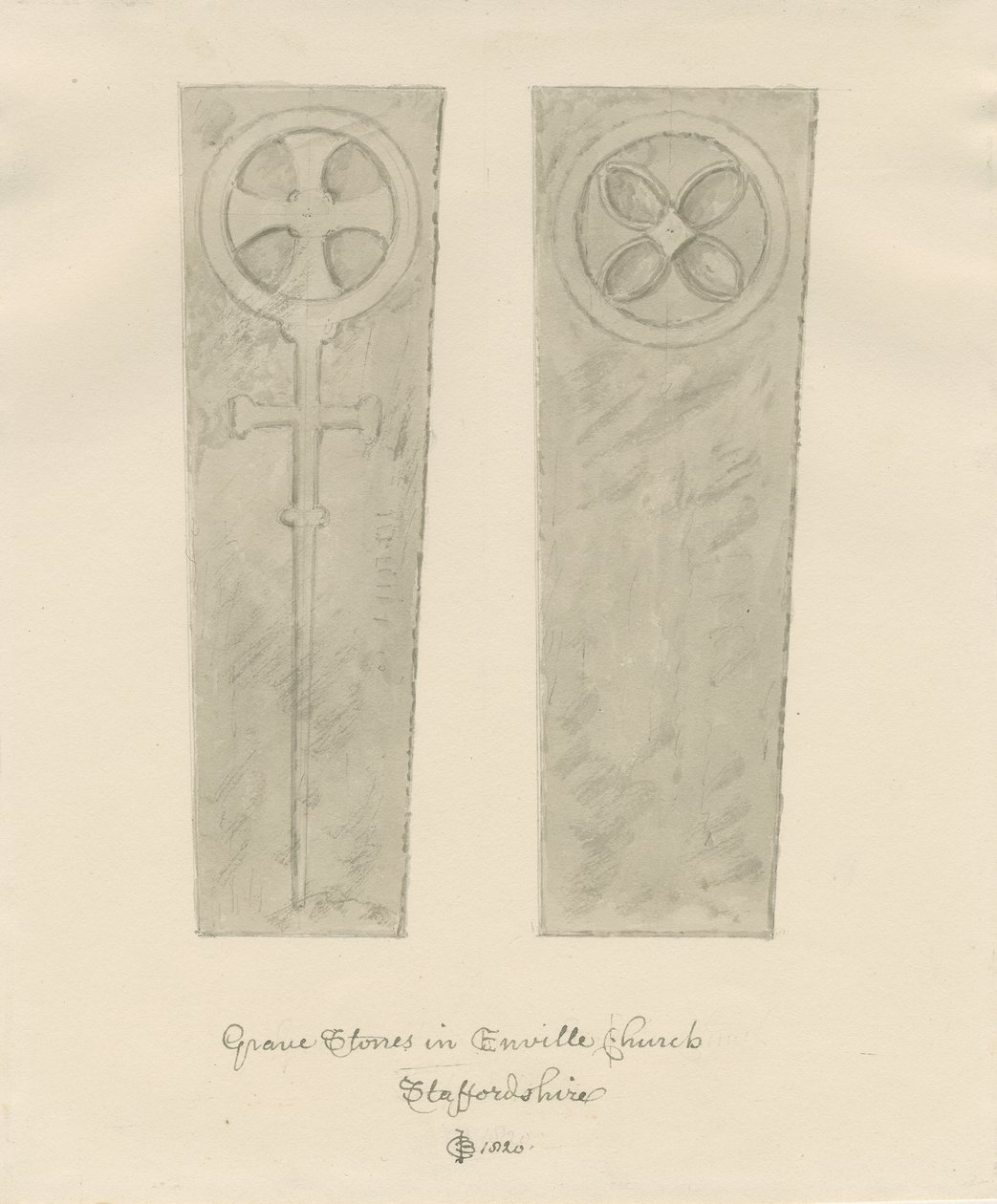 Chiesa di Enville - Lapidi: disegno a seppia da John Chessell Buckler