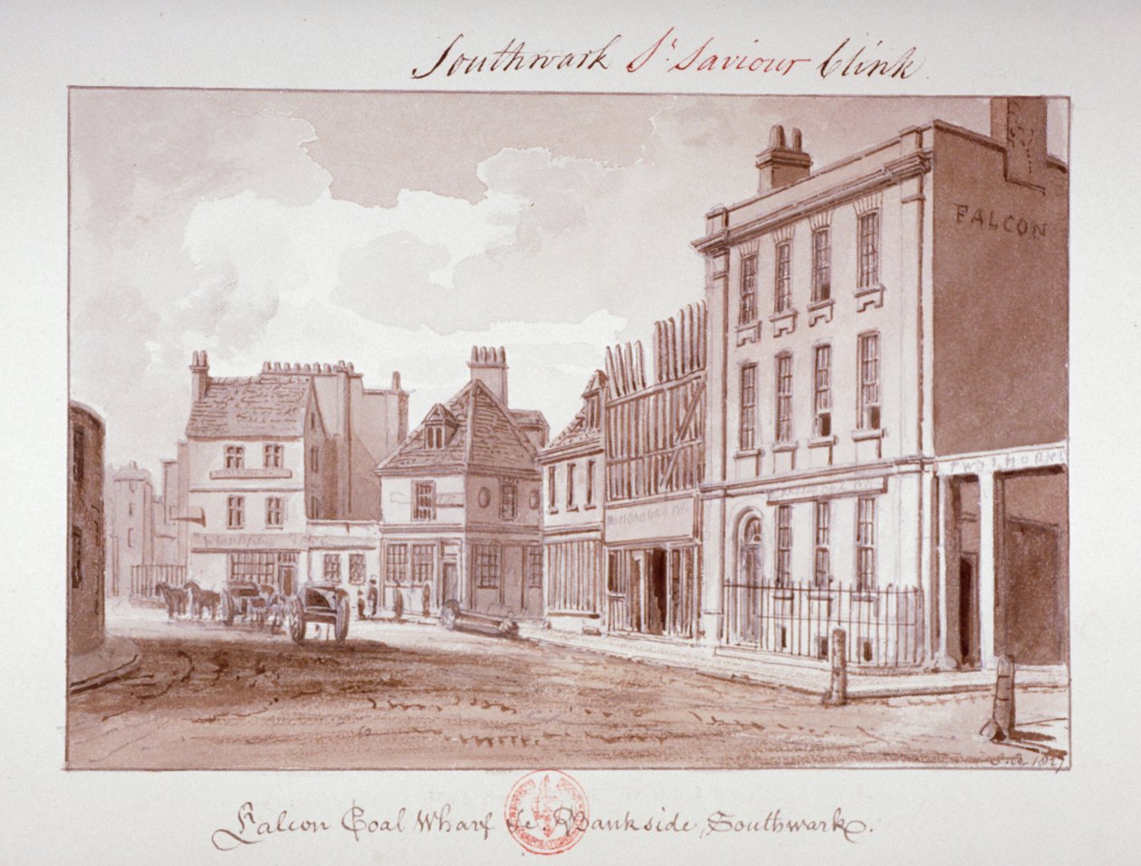 Falcon Coal Wharf, Bankside, Southwark, Londra, 1827 da John Chessell Buckler