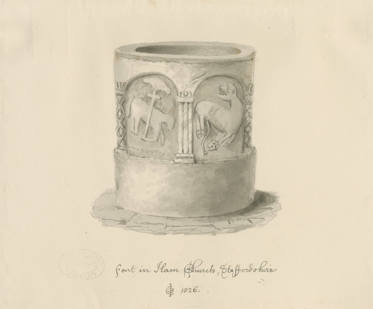 Fonte nella Chiesa di Ham da John Chessell Buckler