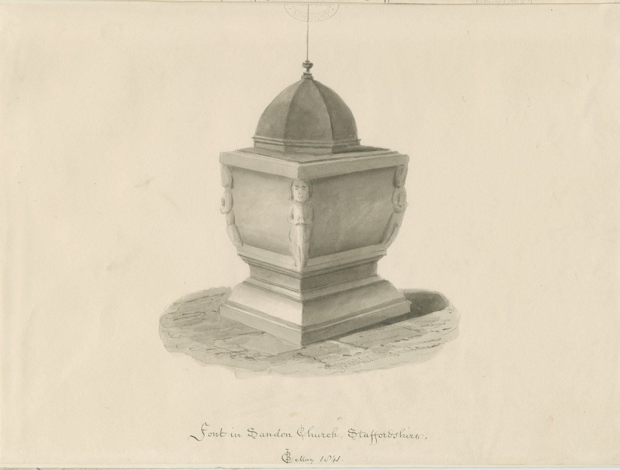 Fonte battesimale nella Chiesa di Sandon da John Chessell Buckler