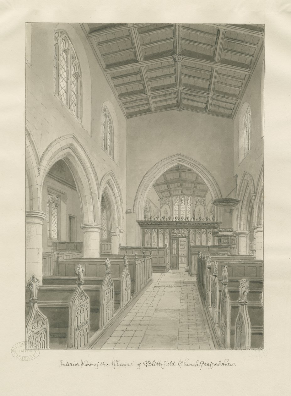 Interno della Chiesa di Blithfield da John Chessell Buckler
