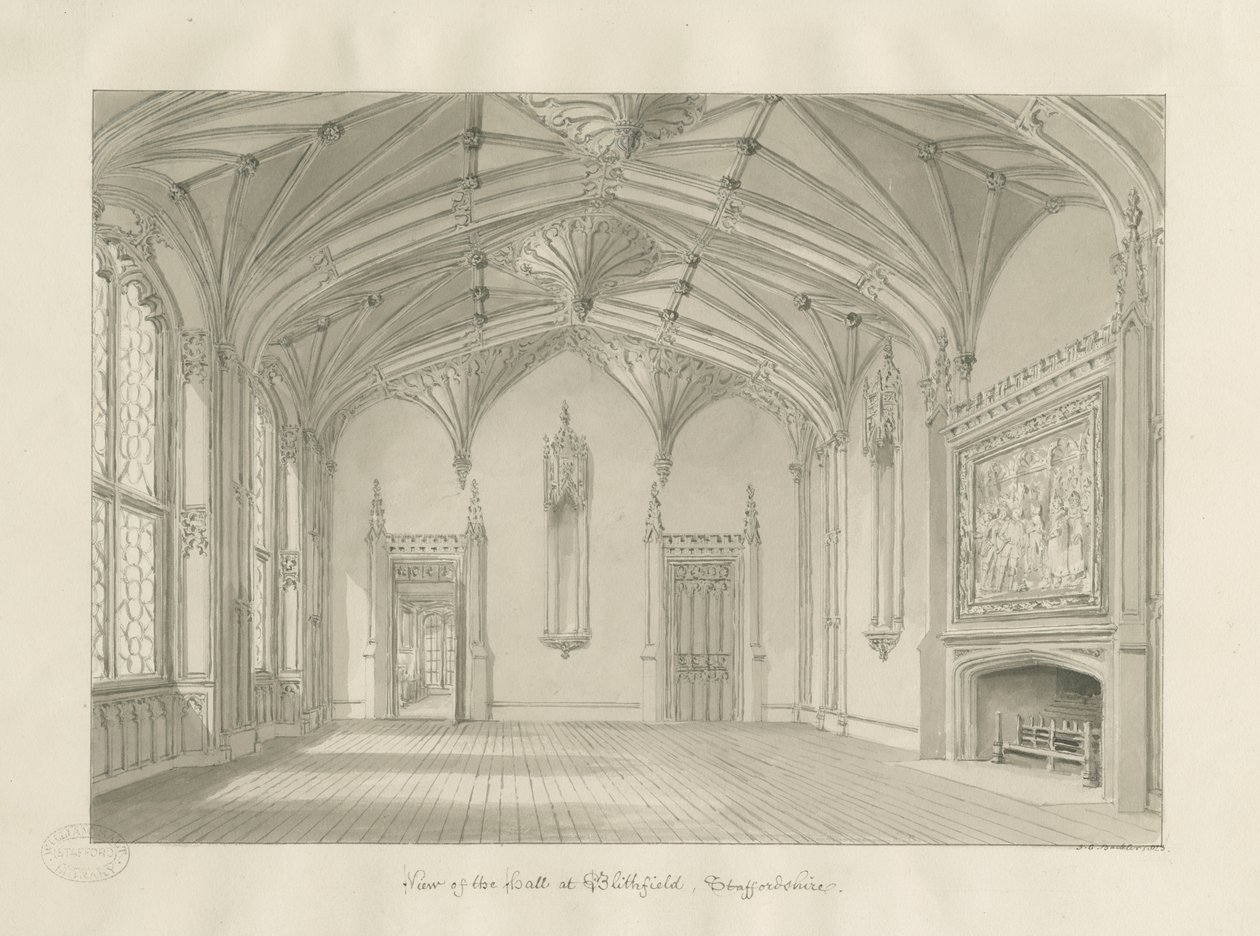 Interno di Blithfield Hall da John Chessell Buckler