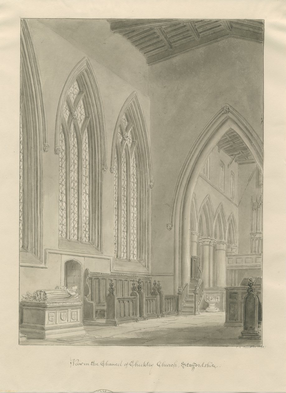 Interno della Chiesa di Checkley da John Chessell Buckler