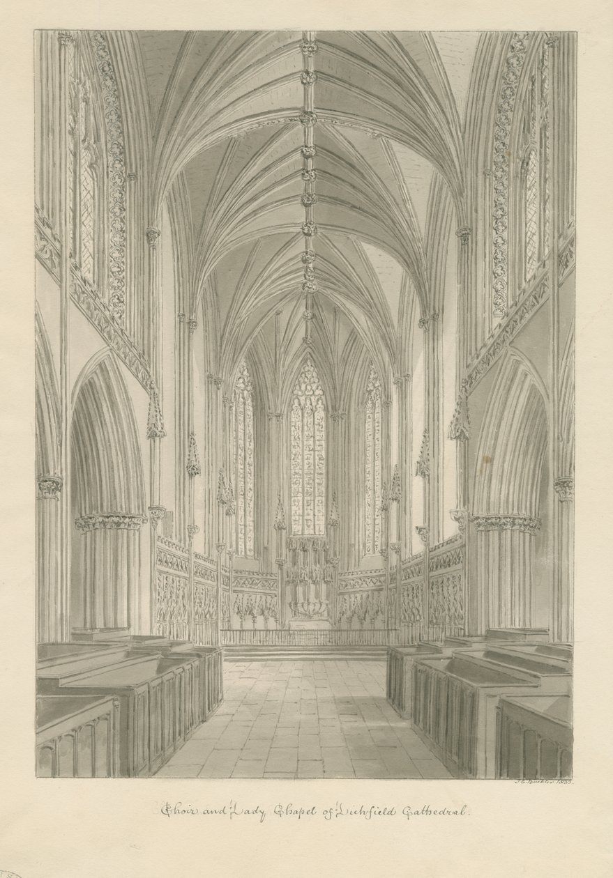 Interno della Cattedrale di Lichfield - Coro e Cappella della Madonna da John Chessell Buckler